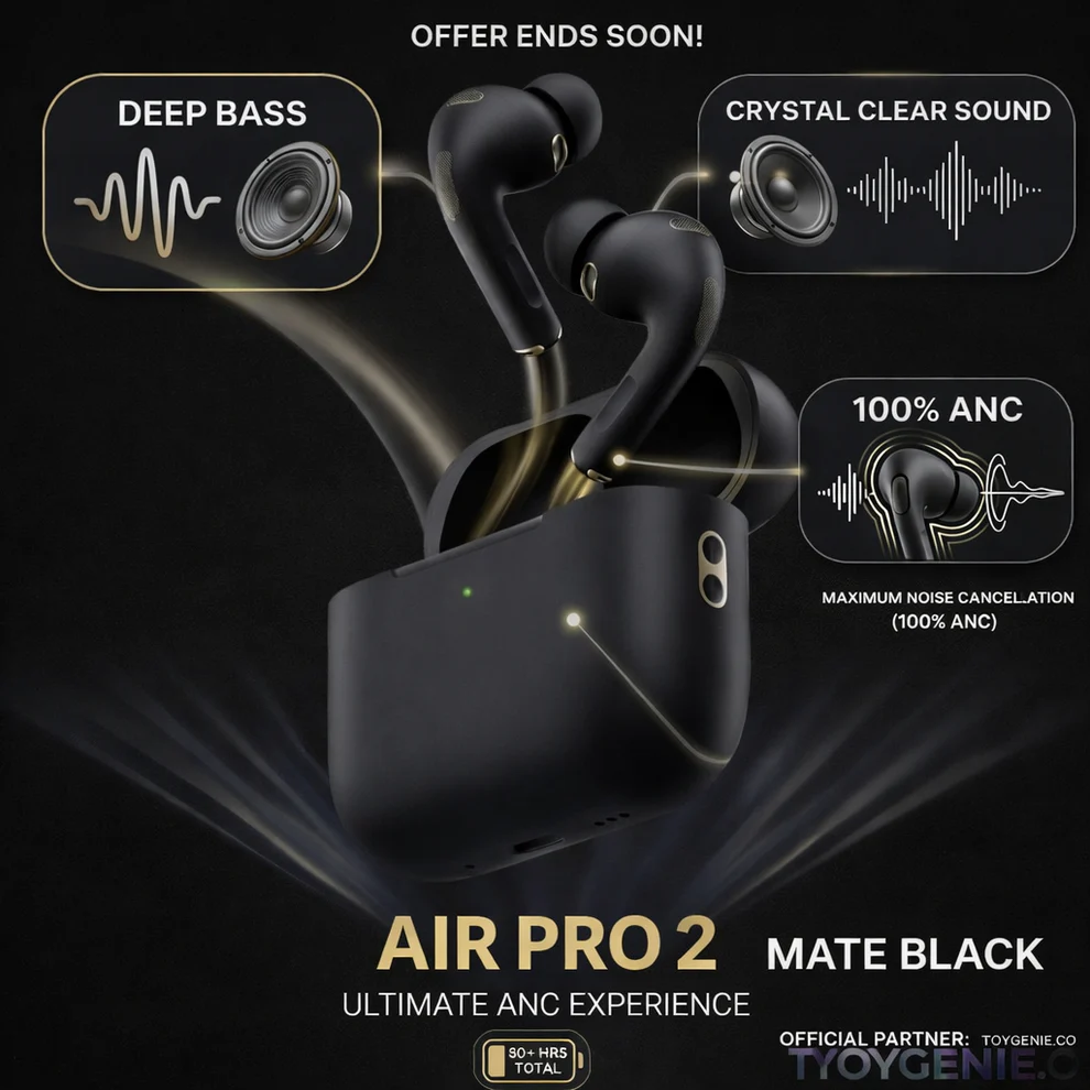 Air Pro 2 With 100% ANC Premium Mate Black Colour